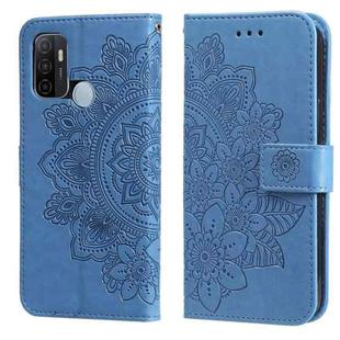 For OPPO A53 / A33 / A32 7-petal Flowers Embossing Pattern Horizontal Flip PU Leather Case with Holder & Card Slots & Wallet & Photo Frame(Blue)