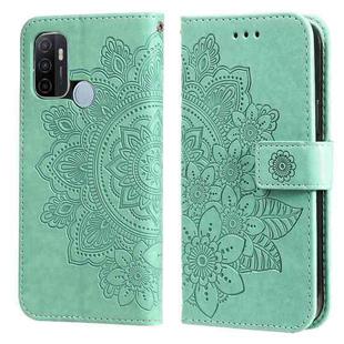 For OPPO A53 / A33 / A32 7-petal Flowers Embossing Pattern Horizontal Flip PU Leather Case with Holder & Card Slots & Wallet & Photo Frame(Green)