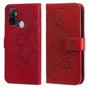 For OPPO A53 / A33 / A32 7-petal Flowers Embossing Pattern Horizontal Flip PU Leather Case with Holder & Card Slots & Wallet & Photo Frame(Red)