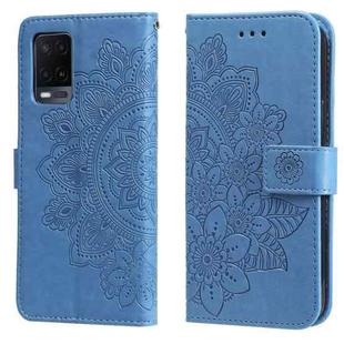 For OPPO A54 4G 7-petal Flowers Embossing Pattern Horizontal Flip PU Leather Case with Holder & Card Slots & Wallet & Photo Frame(Blue)