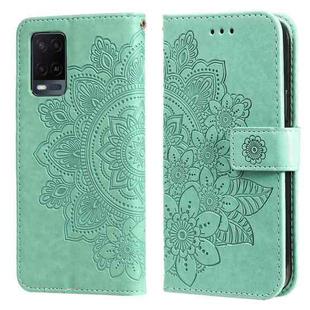 For OPPO A54 4G 7-petal Flowers Embossing Pattern Horizontal Flip PU Leather Case with Holder & Card Slots & Wallet & Photo Frame(Green)