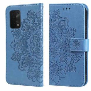 For OPPO A74 4G / F19 4G 7-petal Flowers Embossing Pattern Horizontal Flip PU Leather Case with Holder & Card Slots & Wallet & Photo Frame(Blue)
