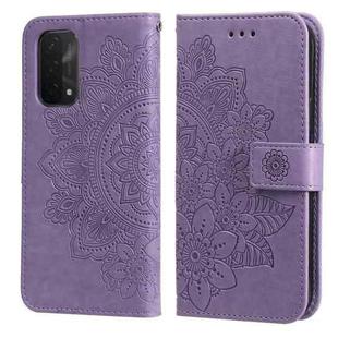 For OPPO A93 5G / A74 5G / A54 5G 7-petal Flowers Embossing Pattern Horizontal Flip PU Leather Case with Holder & Card Slots & Wallet & Photo Frame(Light Purple)
