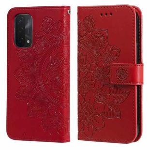 For OPPO A93 5G / A74 5G / A54 5G 7-petal Flowers Embossing Pattern Horizontal Flip PU Leather Case with Holder & Card Slots & Wallet & Photo Frame(Red)