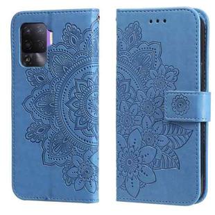 For OPPO A94 4G / F19 Pro / Reno5 F / Reno5 Lite 7-petal Flowers Embossing Pattern Horizontal Flip PU Leather Case with Holder & Card Slots & Wallet & Photo Frame(Blue)