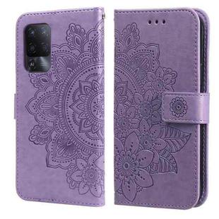 For OPPO A94 5G / F19 Pro+ / Reno5 Z 5G 7-petal Flowers Embossing Pattern Horizontal Flip PU Leather Case with Holder & Card Slots & Wallet & Photo Frame(Light Purple)