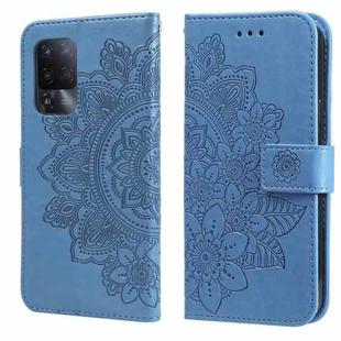 For OPPO A94 5G / F19 Pro+ / Reno5 Z 5G 7-petal Flowers Embossing Pattern Horizontal Flip PU Leather Case with Holder & Card Slots & Wallet & Photo Frame(Blue)
