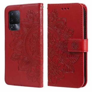 For OPPO A94 5G / F19 Pro+ / Reno5 Z 5G 7-petal Flowers Embossing Pattern Horizontal Flip PU Leather Case with Holder & Card Slots & Wallet & Photo Frame(Red)