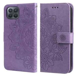 For OPPO F17 Pro / A93 4G / Reno4 Lite 7-petal Flowers Embossing Pattern Horizontal Flip PU Leather Case with Holder & Card Slots & Wallet & Photo Frame(Light Purple)