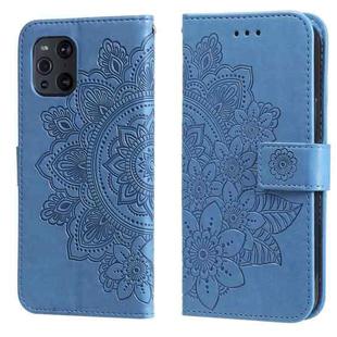 For OPPO Find X3 Pro / Find X3 7-petal Flowers Embossing Pattern Horizontal Flip PU Leather Case with Holder & Card Slots & Wallet & Photo Frame(Blue)