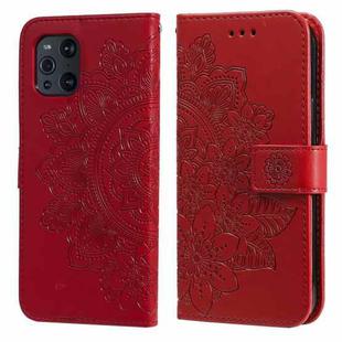 For OPPO Find X3 Pro / Find X3 7-petal Flowers Embossing Pattern Horizontal Flip PU Leather Case with Holder & Card Slots & Wallet & Photo Frame(Red)