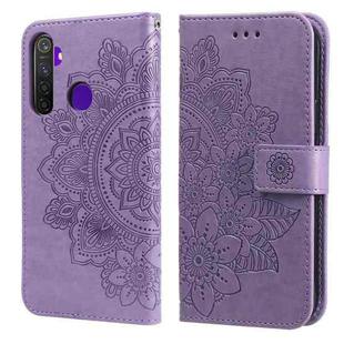 For OPPO Realme 5 / Realme 5s / Realme C3 7-petal Flowers Embossing Pattern Horizontal Flip PU Leather Case with Holder & Card Slots & Wallet & Photo Frame(Light Purple)