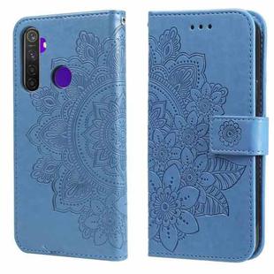 For OPPO Realme 5 / Realme 5s / Realme C3 7-petal Flowers Embossing Pattern Horizontal Flip PU Leather Case with Holder & Card Slots & Wallet & Photo Frame(Blue)