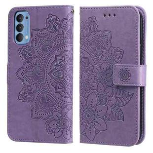 For OPPO Reno4 5G 7-petal Flowers Embossing Pattern Horizontal Flip PU Leather Case with Holder & Card Slots & Wallet & Photo Frame(Light Purple)