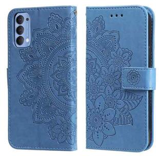 For OPPO Reno4 5G 7-petal Flowers Embossing Pattern Horizontal Flip PU Leather Case with Holder & Card Slots & Wallet & Photo Frame(Blue)