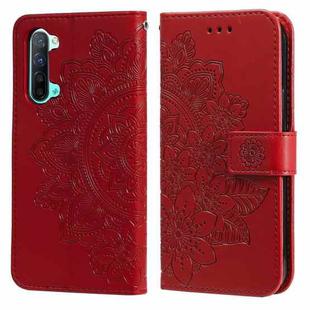 For OPPO Reno3 5G / Find X2 Lite / K7 7-petal Flowers Embossing Pattern Horizontal Flip PU Leather Case with Holder & Card Slots & Wallet & Photo Frame(Red)