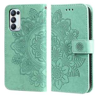For OPPO Reno5 5G / 4G / Find X3 Lite 7-petal Flowers Embossing Pattern Horizontal Flip PU Leather Case with Holder & Card Slots & Wallet & Photo Frame(Green)