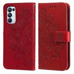 For OPPO Reno5 5G / 4G / Find X3 Lite 7-petal Flowers Embossing Pattern Horizontal Flip PU Leather Case with Holder & Card Slots & Wallet & Photo Frame(Red)