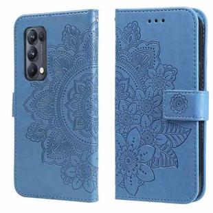 For OPPO Reno5 Pro+ / Find X3 Neo 7-petal Flowers Embossing Pattern Horizontal Flip PU Leather Case with Holder & Card Slots & Wallet & Photo Frame(Blue)
