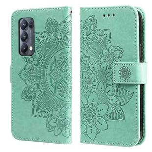 For OPPO Reno5 Pro+ / Find X3 Neo 7-petal Flowers Embossing Pattern Horizontal Flip PU Leather Case with Holder & Card Slots & Wallet & Photo Frame(Green)