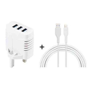SOlma 2 in 1 6.2A 3 USB Ports Travel Charger + 1.2m USB to 8 Pin Data Cable Set, UK Plug