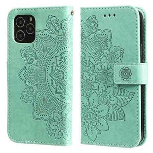 For iPhone 11 Pro Max 7-petal Flowers Embossing Pattern Horizontal Flip PU Leather Case with Holder & Card Slots & Wallet & Photo Frame (Green)