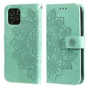 For iPhone 12 mini 7-petal Flowers Embossing Pattern Horizontal Flip PU Leather Case with Holder & Card Slots & Wallet & Photo Frame (Green)