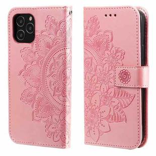 For iPhone 12 / 12 Pro 7-petal Flowers Embossing Pattern Horizontal Flip PU Leather Case with Holder & Card Slots & Wallet & Photo Frame(Rose Gold)