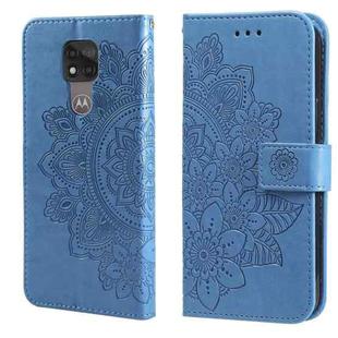 For Motorola Moto G Play 2021 7-petal Flowers Embossing Pattern Horizontal Flip PU Leather Case with Holder & Card Slots & Wallet & Photo Frame(Blue)