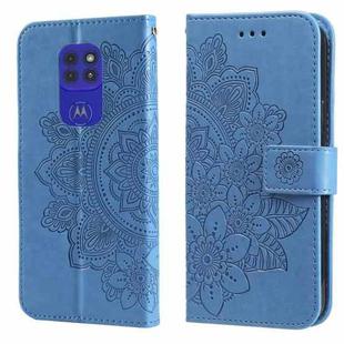 For Motorola Moto G9 Play / E7 Plus 7-petal Flowers Embossing Pattern Horizontal Flip PU Leather Case with Holder & Card Slots & Wallet & Photo Frame(Blue)