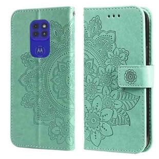 For Motorola Moto G9 Play / E7 Plus 7-petal Flowers Embossing Pattern Horizontal Flip PU Leather Case with Holder & Card Slots & Wallet & Photo Frame(Green)