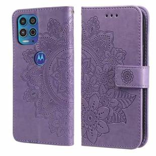 For Motorola Moto G100 / Edge S 7-petal Flowers Embossing Pattern Horizontal Flip PU Leather Case with Holder & Card Slots & Wallet & Photo Frame(Light Purple)
