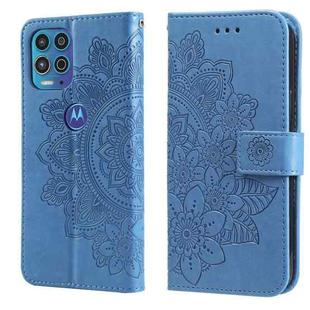 For Motorola Moto G100 / Edge S 7-petal Flowers Embossing Pattern Horizontal Flip PU Leather Case with Holder & Card Slots & Wallet & Photo Frame(Blue)