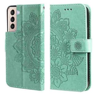 For Samsung Galaxy S21 5G 7-petal Flowers Embossing Pattern Horizontal Flip PU Leather Case with Holder & Card Slots & Wallet & Photo Frame(Green)