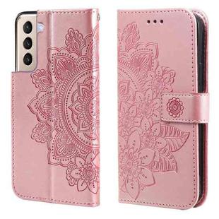 For Samsung Galaxy S21 5G 7-petal Flowers Embossing Pattern Horizontal Flip PU Leather Case with Holder & Card Slots & Wallet & Photo Frame(Rose Gold)