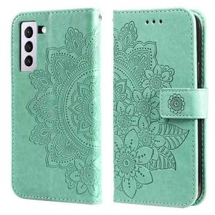 For Samsung Galaxy S21 FE 7-petal Flowers Embossing Pattern Horizontal Flip PU Leather Case with Holder & Card Slots & Wallet & Photo Frame(Green)