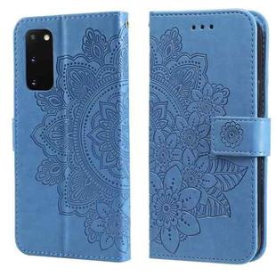 For Samsung Galaxy S20 FE 7-petal Flowers Embossing Pattern Horizontal Flip PU Leather Case with Holder & Card Slots & Wallet & Photo Frame(Blue)