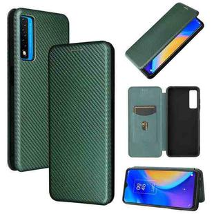 For TCL 20S Carbon Fiber Texture Horizontal Flip TPU + PC + PU Leather Case with Card Slot(Green)