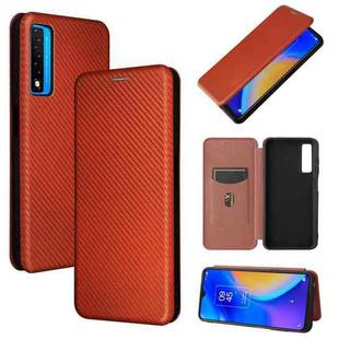 For TCL 20S Carbon Fiber Texture Horizontal Flip TPU + PC + PU Leather Case with Card Slot(Brown)