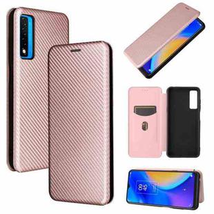 For TCL 20S Carbon Fiber Texture Horizontal Flip TPU + PC + PU Leather Case with Card Slot(Pink)