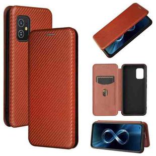 For Asus Zenfone 8 / ZS590KS (8 Mini) Carbon Fiber Texture Horizontal Flip TPU + PC + PU Leather Case with Card Slot(Brown)