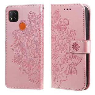 For Xiaomi Redmi 9C 7-petal Flowers Embossing Pattern Horizontal Flip PU Leather Case with Holder & Card Slots & Wallet & Photo Frame(Rose Gold)