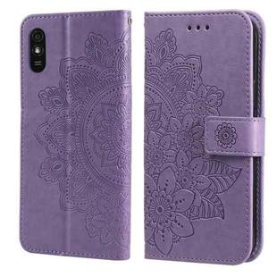 For Xiaomi Redmi 9A 7-petal Flowers Embossing Pattern Horizontal Flip PU Leather Case with Holder & Card Slots & Wallet & Photo Frame(Light Purple)
