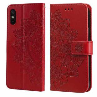 For Xiaomi Redmi 9A 7-petal Flowers Embossing Pattern Horizontal Flip PU Leather Case with Holder & Card Slots & Wallet & Photo Frame(Red)