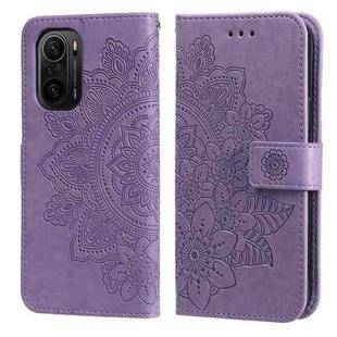 For Xiaomi Redmi K40/K40 Pro/Poco F3/ Mi 11i 7-petal Flowers Embossing Pattern Horizontal Flip PU Leather Case with Holder & Card Slots & Wallet & Photo Frame(Light Purple)