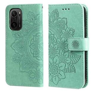 For Xiaomi Redmi K40/K40 Pro/Poco F3/ Mi 11i 7-petal Flowers Embossing Pattern Horizontal Flip PU Leather Case with Holder & Card Slots & Wallet & Photo Frame(Green)