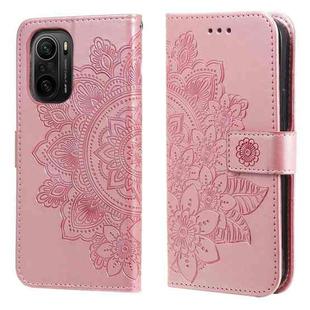 For Xiaomi Redmi K40/K40 Pro/Poco F3/ Mi 11i 7-petal Flowers Embossing Pattern Horizontal Flip PU Leather Case with Holder & Card Slots & Wallet & Photo Frame(Rose Gold)