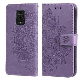 For Xiaomi Redmi Note 9s/Note 9 Pro 4G/Note 9 Pro Max 7-petal Flowers Embossing Pattern Horizontal Flip PU Leather Case with Holder & Card Slots & Wallet & Photo Frame(Light Purple)