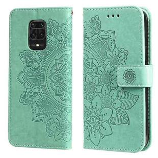For Xiaomi Redmi Note 9s/Note 9 Pro 4G/Note 9 Pro Max 7-petal Flowers Embossing Pattern Horizontal Flip PU Leather Case with Holder & Card Slots & Wallet & Photo Frame(Green)