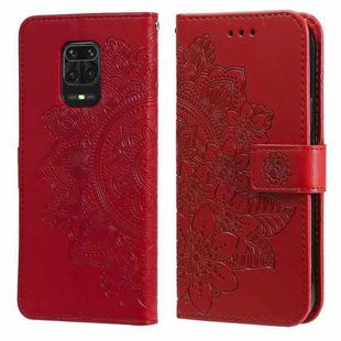 For Xiaomi Redmi Note 9s/Note 9 Pro 4G/Note 9 Pro Max 7-petal Flowers Embossing Pattern Horizontal Flip PU Leather Case with Holder & Card Slots & Wallet & Photo Frame(Red)